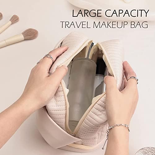 Ezsona Travel šminke za žene - dvoslojna putna kozmetička torba vodootporna PU kožna torba za