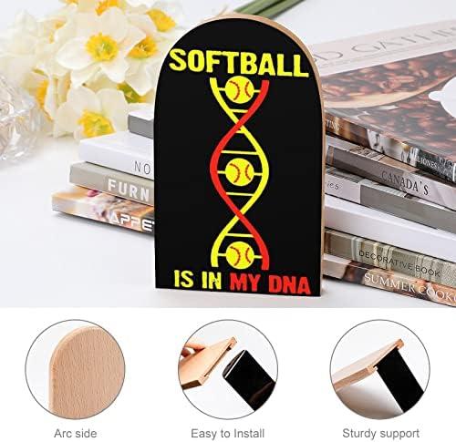 Softball je u mojoj DNK štampanoj drvenoj knjizi završava Neklizajući dekor Bookend mali za kancelarijski