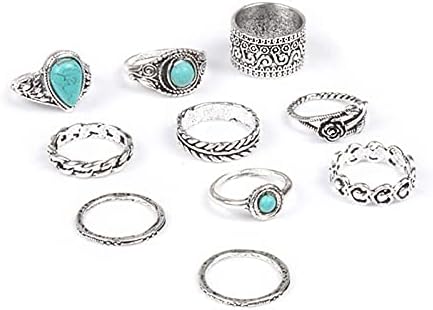 Žene Ring Fashion Silver Stone Bohemian Sklapanje odgovarajućih prstenova 10pcs Vintage Zglobni prstenje