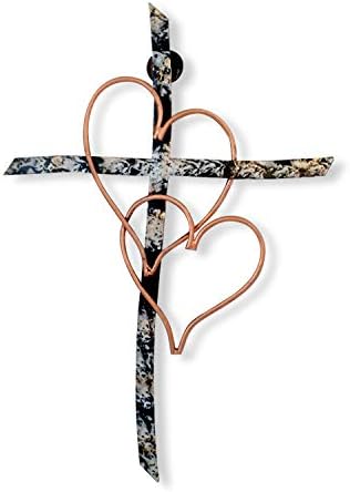 Oslobodite se + dvostruki metalni zidni križ 13 x 9 inča - srčani ukrasni metalni zidni križ