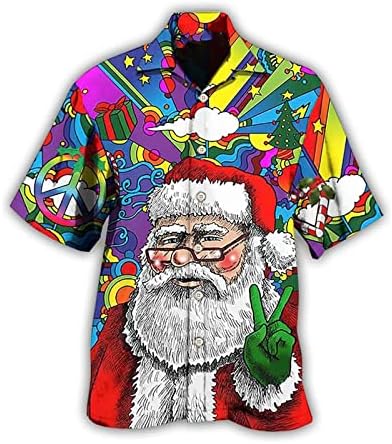 ZDDO božićna majica za muškarce opušteno-fit skraćeno rukav dolje majice Smiješni Xmas Santa Claus Print Hawaiian Beach Top