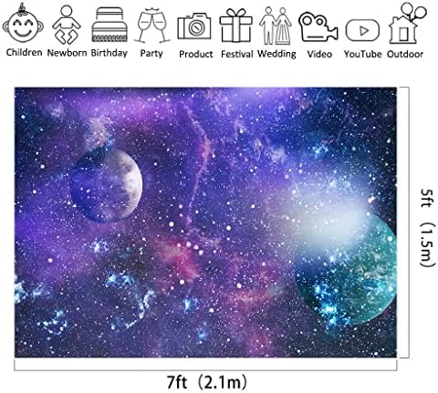 Butfobca 7x5FT svemirska pozadina, zvjezda Galaxy Photo Backdrop, planeta Tema Pozadina za dječačku rođendan