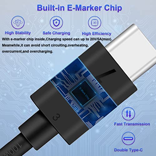 YXXM USB tip C do USB tipa C kabel 100W 5A / 20V PD3.0 QC4.0 Kabl za punjenje USB-C Kabel E-Mark Chip