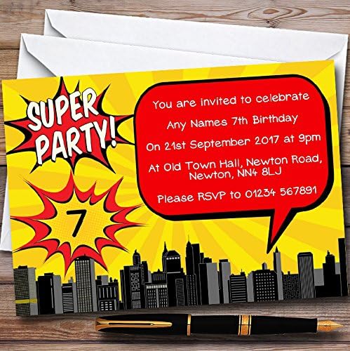 GOO ZOO ŽUTO COMIC SUPERHERO Personalizirani dječji pozivnice za rođendan