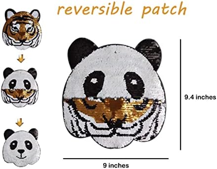 Šinem na promjenjivim pandom i tigrastim patch-om, reverzibilna boja Promjena polovnih zakrpa za šivanje izvezenih perlica momenti za odjeću odjeća Jeans Cat majica