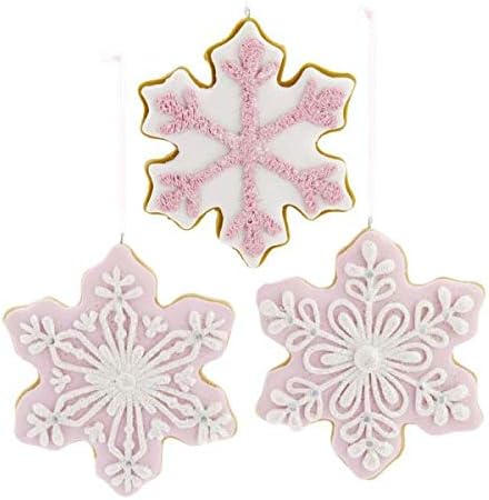 Kurt Adler 4,5 Set od 3 ružičasto-Bijela ornamenta za kolačiće od glinenog tijesta sa svjetlucavim