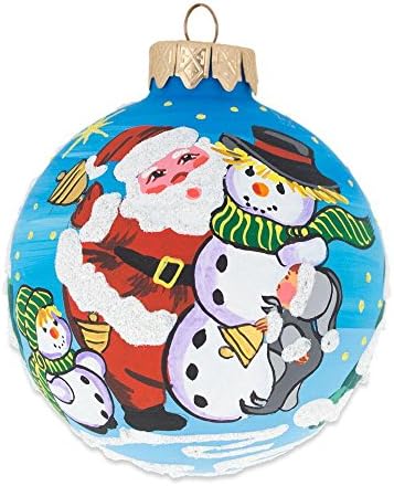 Santa i dva snjegovića Glass Ball Božić Ornament 3.25 inča