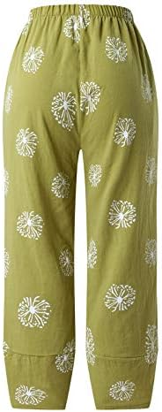 Pamučne lanene kapri pantalone za žene za žene Ležerne ljetne kapri hlače s džepovima labave kroje Boho udobne