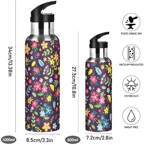 Glahy Slatko cvijeće cvjetna boca sa slamom sa slamnim poklopcem, BPA-bez, 32 oz vode za vodu izolirani nehrđajući čelik, za školu, ured, teretanu, sport, putovanja