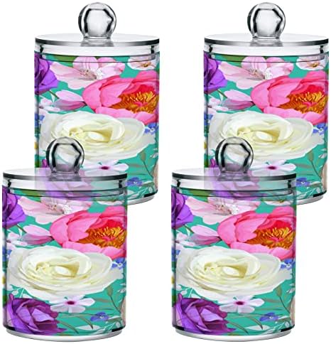 Alaza 2 Pack Qtip Držač Dispenzer Proljetni cvijet 7 kupaonica Kanisteri za pamučne kuglice / bris / jastučići / konac, plastične apoteke za ispraznost