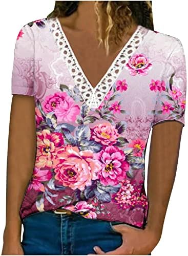Crochet čipka obloge za žene modni trendy casual v izrez kratkih rukava za tiskane majice vrh