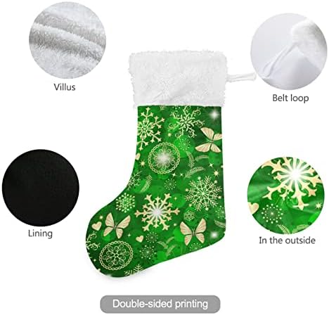 Alaza Božićne čarape Božićne zelene sa snježnim pahuljicama i leptir klasičnim personalizirali velike