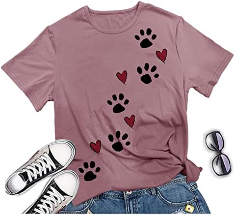 Pas Paw Love Heart Ispiši majicu za žene kratki rukav pas mama grafički tees vrhovi košulje Crewneck