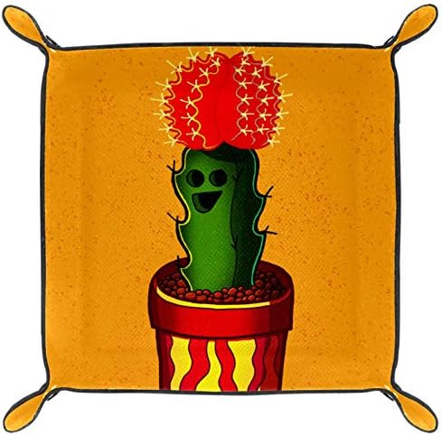Žuti kaktus Organizator ureda za mirlofiber kožna ladica praktična kutija za odlaganje za tastere za novčanike i uredsku opremu, 16x16cm