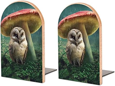 Mala sova i gljiva Drvo dekorativni Bookends Non-Skid knjiga kraj za police 1 par 7 X 5 Inch