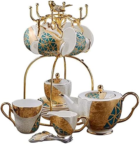 Yjalbb Kost Kina Set za kavu, zlatni set porculana, premium lonac, keramička čaša, šećerna posuda, temari