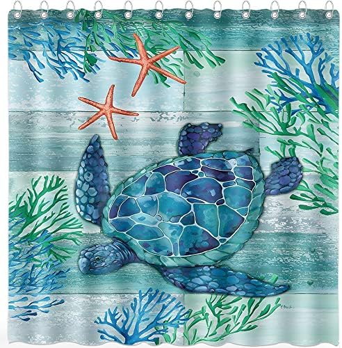 Dephoto Ocean Tuš zastove za kupatilo Nautičko more Turtle Ljeto Podvodno svijet Poliesterska tkanina Kuka sa