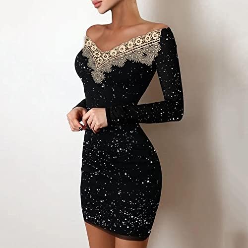 Haljine od tila 6-14T ženska modna haljina Glitter Split Dress kontrastna mrežasta haljina Deep V izrez Dugi rukav Party