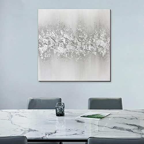 3Hdeko - ručno rađena Srebrna siva apstraktna platnena zidna Umjetnost-Glitter Embelished 3d srebrna metalik teksturirana slika - 30x30inch Moderan Kućni dekor za dnevni boravak spavaća soba, spremna za kačenje