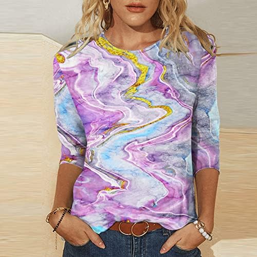 Žene T majice Mramorne grafičke bluze Košulje 3/4 rukav Crewneck Brunch Ljetni Fall T majice 2023 odjeća