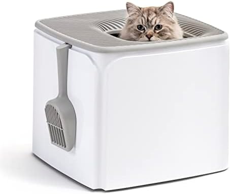 IRIS USA okrugla Ulazna kutija za mačke sa lopaticom, velika elegantna zakrivljena tava za mačke