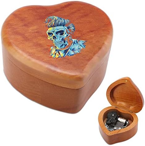 Rock N Roll Skull Drvena muzička kutija Oblik srca Muzičke kutije Vintage Wood kutija za poklon