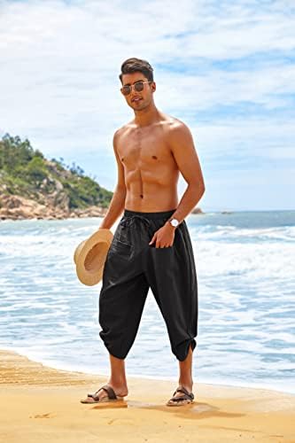 Coofandy muške posteljine harem hlače casual elastični struk kapri pantalone bahatske plaže joga hlače s