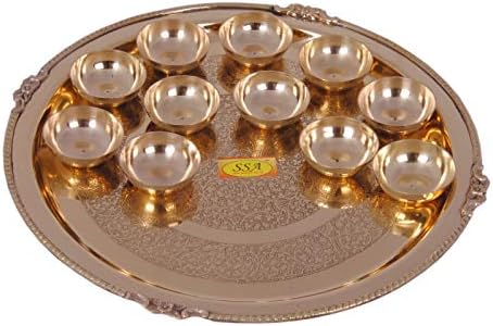Shiv Shakti umjetnosti ručno rađeni čisti set od 11 mesing diya pooja thali set 12 kom za Diwali Laxmi Poojan Navratri Poojan Diwali Rasvjeta Diwali Diyas