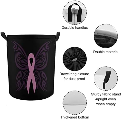 Svest o raku dojke leptir okrugla torba za veš vodootporna korpa za odlaganje sa poklopcem i ručkom za