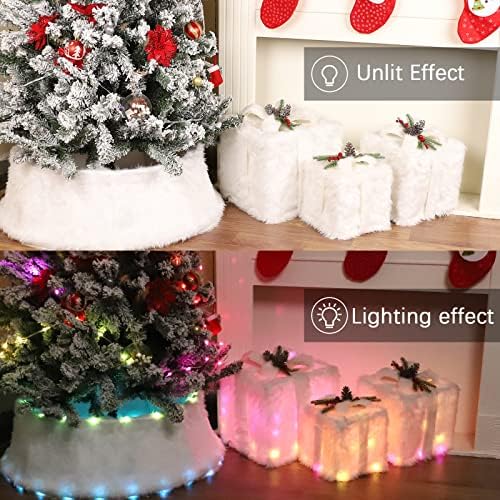Hiagrow božićno stablo šešir - božićno osvijetljeno poklon kutije set od 3 - bijelog božićnog drveća ovratnik, plišani ukrasi za božićno drvce, odmor, festivali, zimska čuda, zabava, kućni dekor