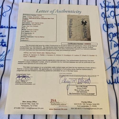 2000 New York Yankees World Series TIMS TEAM DRESSY DEREK JETETETE JSA COA - autogramirani