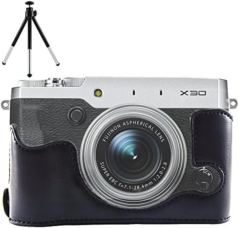 First2savvv XJPT-X30-D01 crna kožna torba za pola kamere poklopac baze za Fujifilm X30 + mini stativ
