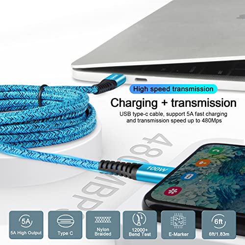 Samsung Tip C kabl za brzo punjenje, 2-paket 100w 6ft USB C na USB C kabl za Samsung Galaxy S23/A03s/A14/A13/A33/A73,