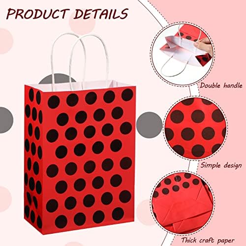 16 pakovanje bage za zabave Ladybug Candy Bags Ladbug Tretirajte papirne torbe za bagere Bages Bačke crvene crne polka točkice za tuš za tuširanje za bebe Tematske rođendane