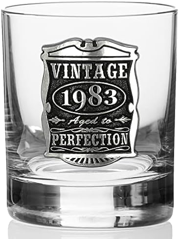 English Pewter Company Vintage Godine 1983 40. rođendan ili godišnjica Old Fashion Whiskey Rocke Staklena Tumbler - Jedinstvena ideja za poklon za muškarce [VIN004]