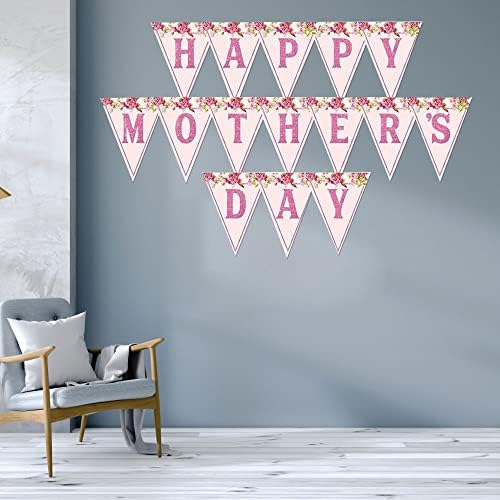 Sretan matični dnevni baner s ružičastim cvjetovima mama Day Dekoracije bannera Sretna majica dnevna potrepština za majčin dan poklon foto rekvizita