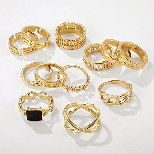 Missamgra Boho Gold Black kamenje Popremljeni prsteni za prstenje za prste prstene setovi vintage zglobovi