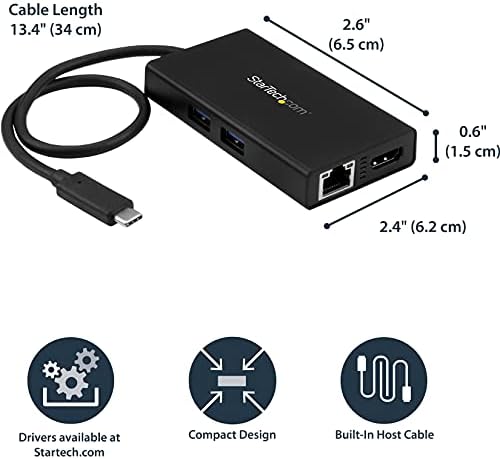 Starch.com USB-C Multiprt adapter - USB-C putnička stanica sa 4K HDMI - 60W Dostava za dostavu, GBE, 2pt USB-a 3.0 čvorište - prenosivi mini USB tip-c za laptop crna