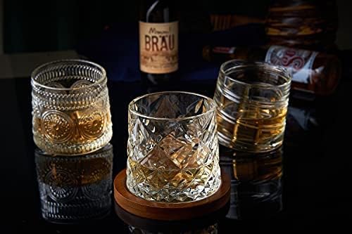 Lovwish Whisky naočare, set 4 rocks naočare,sa 4 rotirajućim podmetačima -12 oz staromodno