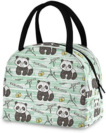 YYZZH beba Panda medvjed životinja bambus leptir zelena i bijela prugasta izolovana torba za ručak sa patentnim zatvaračem Cooler Meal Prep torba kutija za ručak torba za odrasle muškarce žene ured kućne škole na otvorenom