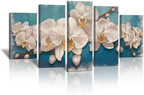 SkenoArt 5 panel orhideja slika platna zidni umjetnički dekor bijeli cvijet slika elegantan cvjetni Post Home Artwork biljni printovi za kućni dnevni boravak trpezarija spavaća soba kuhinja Zidna dekoracija
