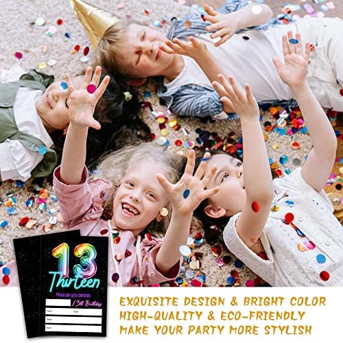 13. rođendanski pozivnici sa kovertama - Rainbow Balloon Rođendanska pozivnica za djevojčice / dječake -