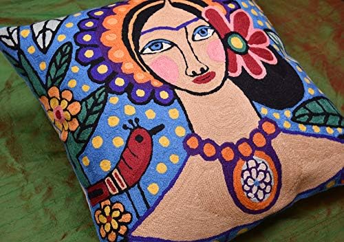 Kašmir dizajnira Bella Senorita ogrlica sa jastukom | Meksički umetnik jastuci ručni vezan | Plavi papažni