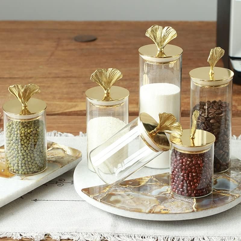 GENIGW Retro Gingko list mesinga candy Jar transparentni rezervoar sa poklopcem kafa u zrnu hrana
