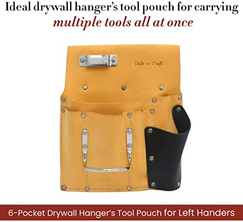 Stil N Craft 6-džepna torbica za vješalice za sušenje, teška kožna torbica za kožu, izdržljiva kožna torbica za punu zrna, za ljevoruke, žuta torbica sa držačem crne kože