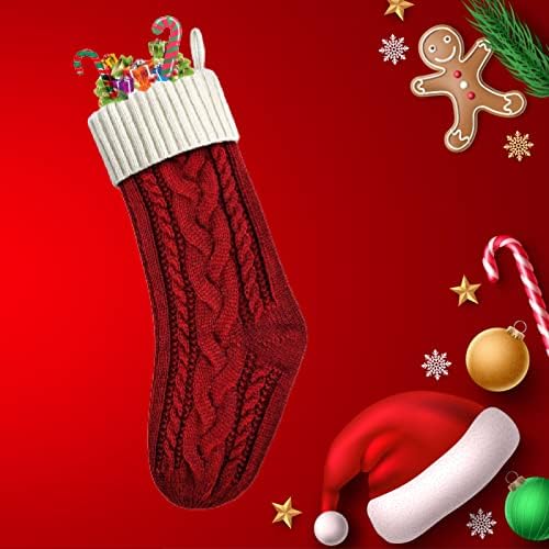 Ciceyet Božićne čarape Lager 18inch kabl pletene Xmas Čarape Crveni bijeli zeleni kamin Viseći