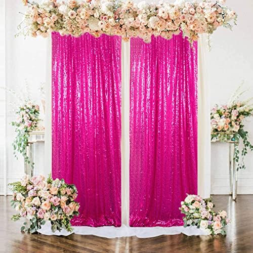 Poklopka 2 ploče Glitter Backdrop Hot Pink Shimmer Backdrop Pink Sequin Prozor Zavjese za rođendan