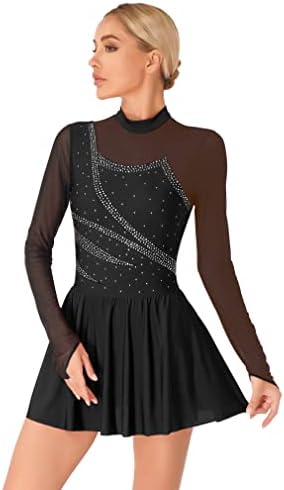 Feeshow Lyricke haljine za klizanje za žene Rhinestone Dance Leotards Balet Majorette Dance uniforme
