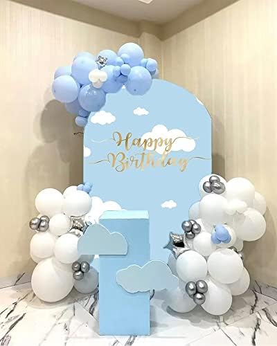 Aerdce Arch Backdrop 2. 5x6ft plavo nebo bijeli oblaci lučni zidni poklopci rastezljiva pozadina za rođendanske zabave ukrasi za vjenčanje banket Baby Shower Decor rekviziti NO-86