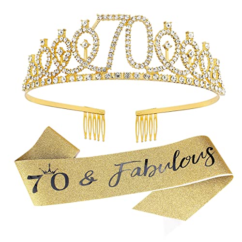 VoVii 70. rođendan Sash i Tiara Gold Birthday Crown 70 & Fabulous Sash 70. rođendan pokloni
